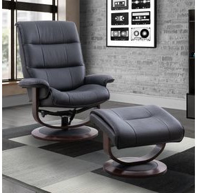 Knight Black Manual Reclining Swivel Chair With Ottoman