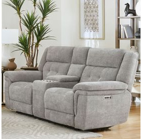 Richland Bristol Grey 80" Power Reclining Console Loveseat With Power Headrest