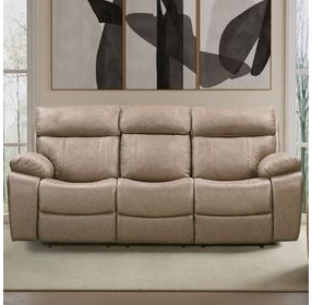 Theon Stokes Toffee Performance Fabric 88" Reclining Sofa With Drop Down Table