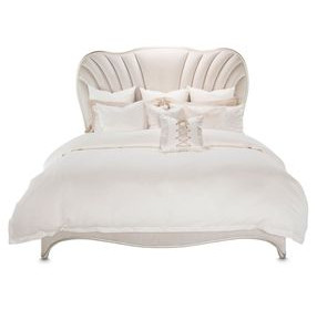 London Place Creamy Pearl Velvet Panel Bedroom Set