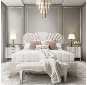 London Place Creamy Pearl Velvet Eastern King Panel Bed with USB Charging