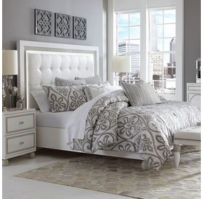 Sky Tower Cloud White California King Upholstered Bed with USB Charging and LED Light