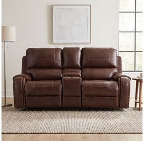 Newnan Brown Double Glider Reclining Console Loveseat