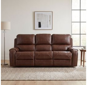 Newnan Brown Double Reclining Sofa with Center Drop-Down Cup Holders