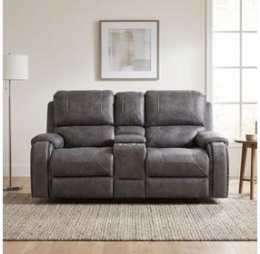 Newnan Gray Double Glider Reclining Loveseat with Center Console