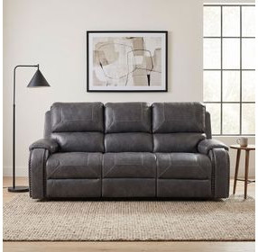 Newnan Gray Double Reclining Sofa with Center Drop Down Cup Holders