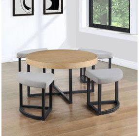 Magnolia Brown Round Nesting Coffee Table with 4 Stools