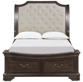 Lyndhurst Walnut and Beige Upholstered Storage Sleigh Bedroom Set