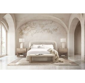 Loggia Aria and Beige Performance Fabric King Upholstered Shelter Bed