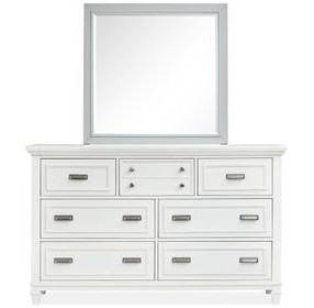 Charleston White Dove and Harbor Gray 7 Drawer Dresser with Rectangular Mirror