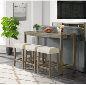 Turner Cream and Oak Upholstered 4 Piece Bar Table Set with USB Charging