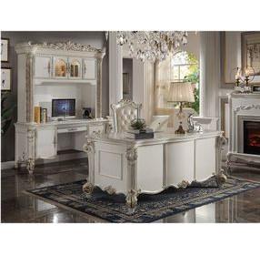 Vendome Antique Pearl 74" Computer Desk with Hutch and LED