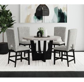 Salem Gray and Black 52" Round Marble Top Counter Height Table
