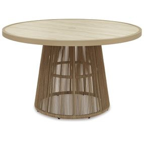Ocean Park Beige 49" Round Outdoor Sintered Stone Top Dining Room Set