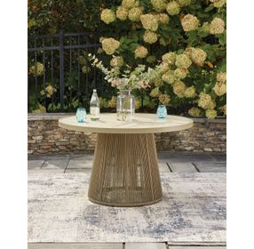 Ocean Park Beige 49" Round Outdoor Sintered Stone Top Dining Table