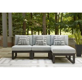 Beachloft Gray Performance Fabric 4 Piece Modular Outdoor Sectional with Pillows
