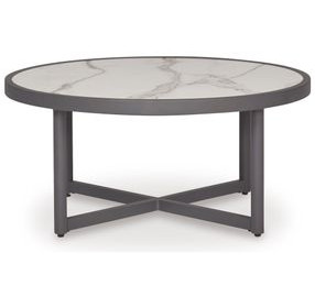 North Island Gray Round Outdoor Sintered Stone Top Occasional Table Set
