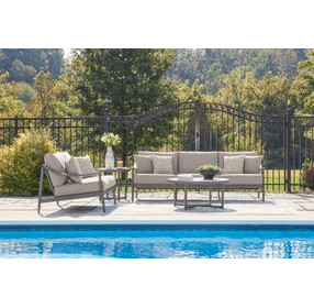 North Island Gray Round Outdoor Sintered Stone Top Occasional Table Set