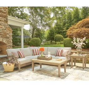 Clare View Beige Performance Fabric 3 Piece Outdoor Modular Sectional with Pillows