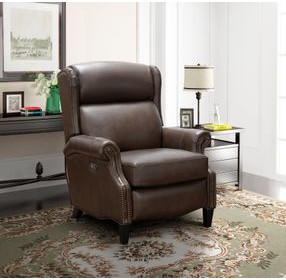 Philadelphia Ashford Walnut Leather Triple Power Recliner with USB Charging and Nailhead Trim