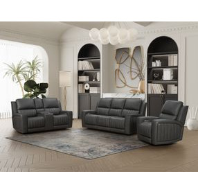 Pierce Homerun Dark Gray Leather Zero Gravity Power Reclining Living Room Set with Power Headrests and Lumbar
