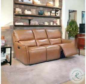 Portland Desert Leather 84" Lay Flat Power Reclining Sofa with Power Headrest and USB Charging
