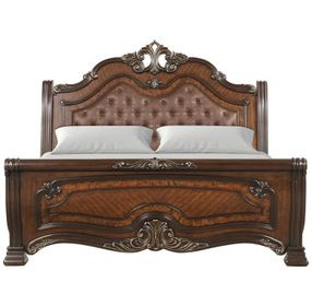 Bella Notte Brown Upholstered Sleigh Bedroom Set with USB Charging