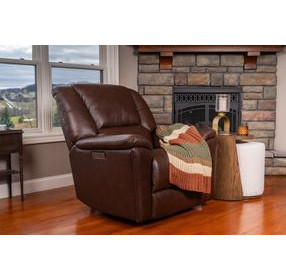 Plush Tavern Brown Leather Power Gliding Recliner with Power Lumbar and USB Charging