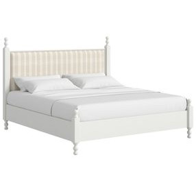 Haven Warm White King Upholstered Finial Poster Bed