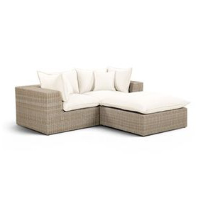 Cali Natural Performance Fabric & Natural Wicker Modular Outdoor Small Sectional