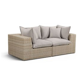 Cali Light Gray Fabric & Natural Wicker 80" Modular Outdoor Loveseat