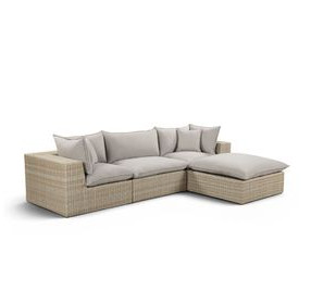 Cali Light Gray Fabric & Natural Wicker Modular Outdoor Sectional