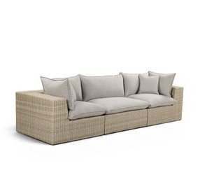 Cali Light Gray Fabric & Natural Wicker 121" Modular Outdoor Sofa