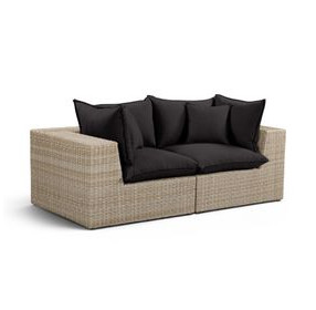 Cali Black Fabric & Natural Wicker 80" Modular Outdoor Loveseat