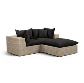 Cali Black Fabric & Natural Wicker Modular Outdoor Small Sectional