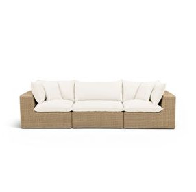 Cali Natural Performance Fabric & Brown Wicker Modular Outdoor Conversation Set