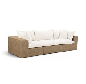 Cali Natural Performance Fabric & Brown Wicker 121" Modular Outdoor Sofa
