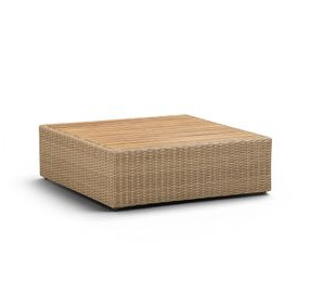 Cali Natural Performance Fabric & Brown Wicker Outdoor Ottoman