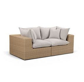 Cali Light Gray Fabric & Brown Wicker 80" Modular Outdoor Loveseat