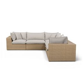 Cali Light Gray Fabric & Brown Wicker Modular Outdoor L-Sectional