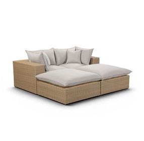 Cali Light Gray Fabric & Brown Wicker Modular Outdoor Double Chaise