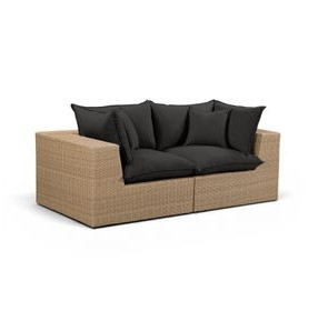 Cali Black Fabric & Brown Wicker 80" Modular Outdoor Loveseat