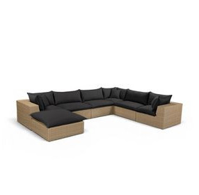 Cali Black Fabric & Brown Wicker Modular Outdoor Large Chaise Sectional