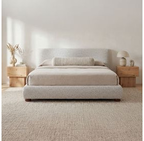 Beau Speckled Light Gray King Upholstered Storage Platform Bed