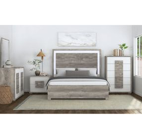 Vega White and Gray King Panel Bed with LED