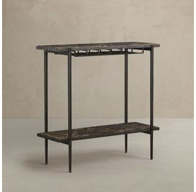 Ariana Forged Antique Bronze and Marron Imperial Rectangular Marble Top Bar Console