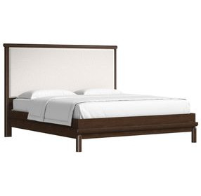 Verge Handcrafted Walnut and Cream King Upholstered Panel Bed