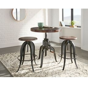 Sparrow Brown 30" Round Adjustable Pub Table and Stool Set of 3