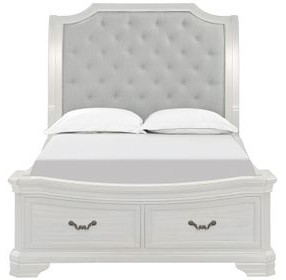 Lyndhurst Vintage White and Beige Upholstered Storage Sleigh Bedroom Set