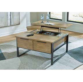 Montia Light Brown and Gunmetal Gray Square Lift Top Occasional Table Set